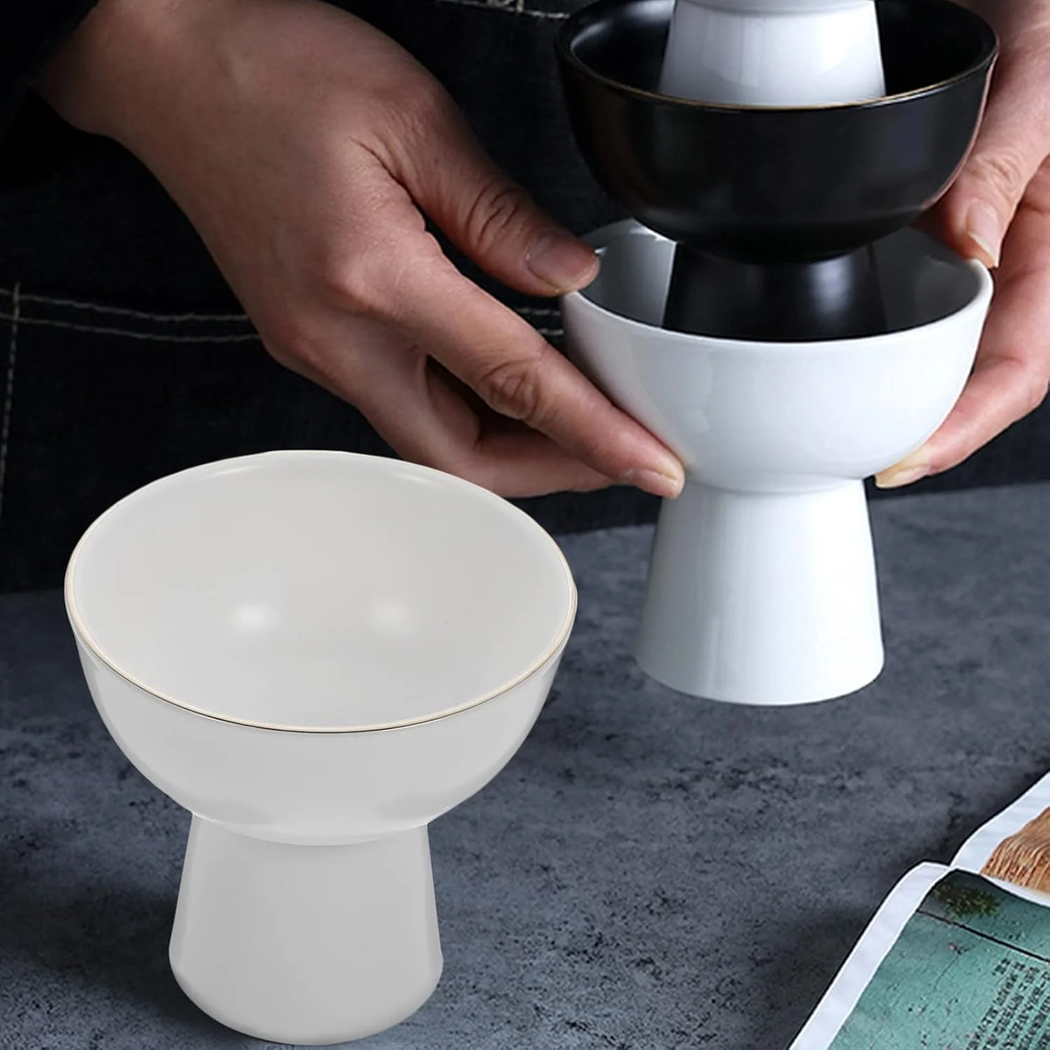 کاسه های دسر بستنی، فنجان های دسر سرامیکی، فنجان های سرو تست سه لایه پایه دار، کاسه میوه بستنی دسر ماست سفید