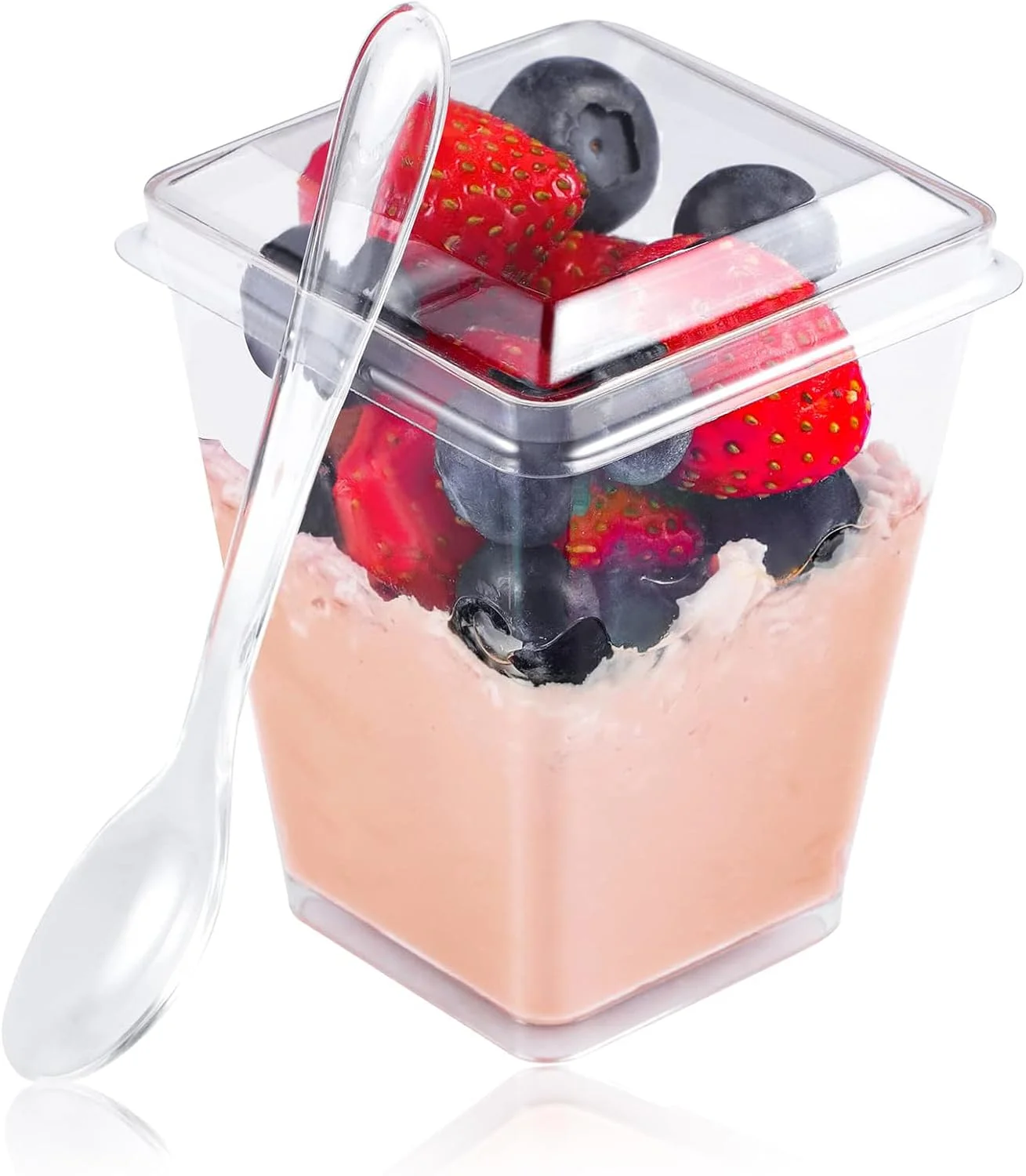 بسته 25 عددی مینی لیوان دسر 150 میلی لیتری Custelen به همراه درب و قاشق - ایده آل برای پودینگ موز، پارفه، ژله، ترایفل میوه و سرو تک نفره