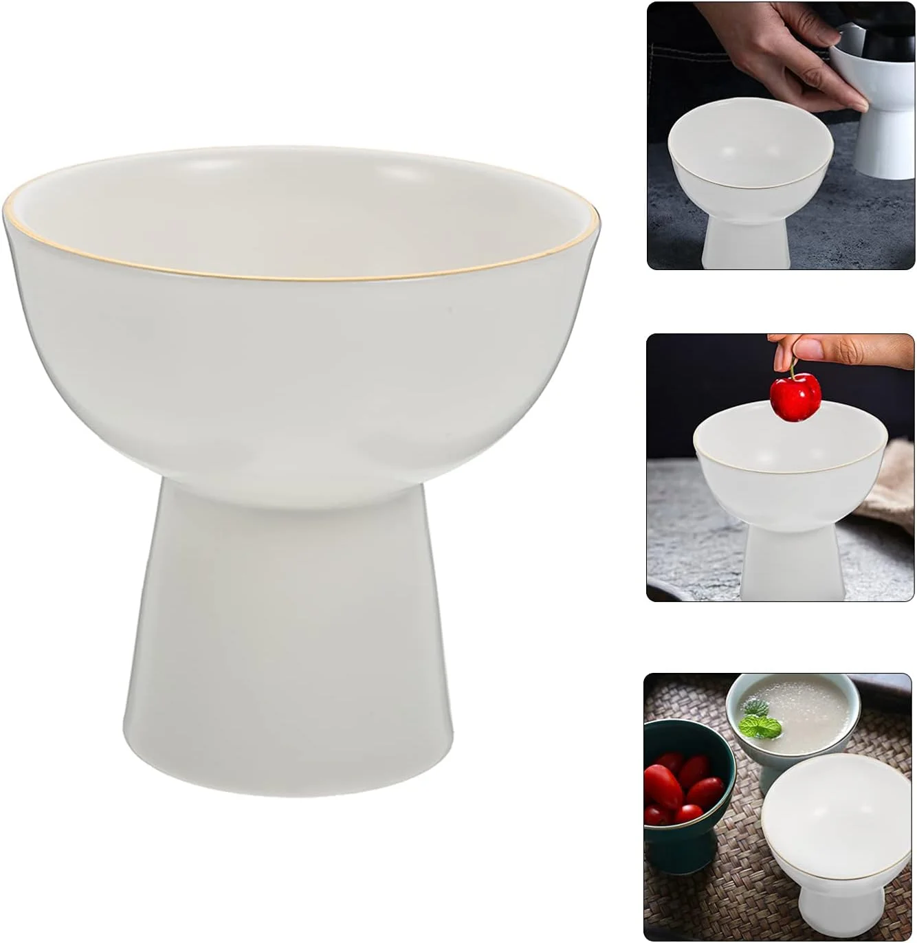 کاسه های دسر بستنی، فنجان های دسر سرامیکی، فنجان های سرو تست سه لایه پایه دار، کاسه میوه بستنی دسر ماست سفید