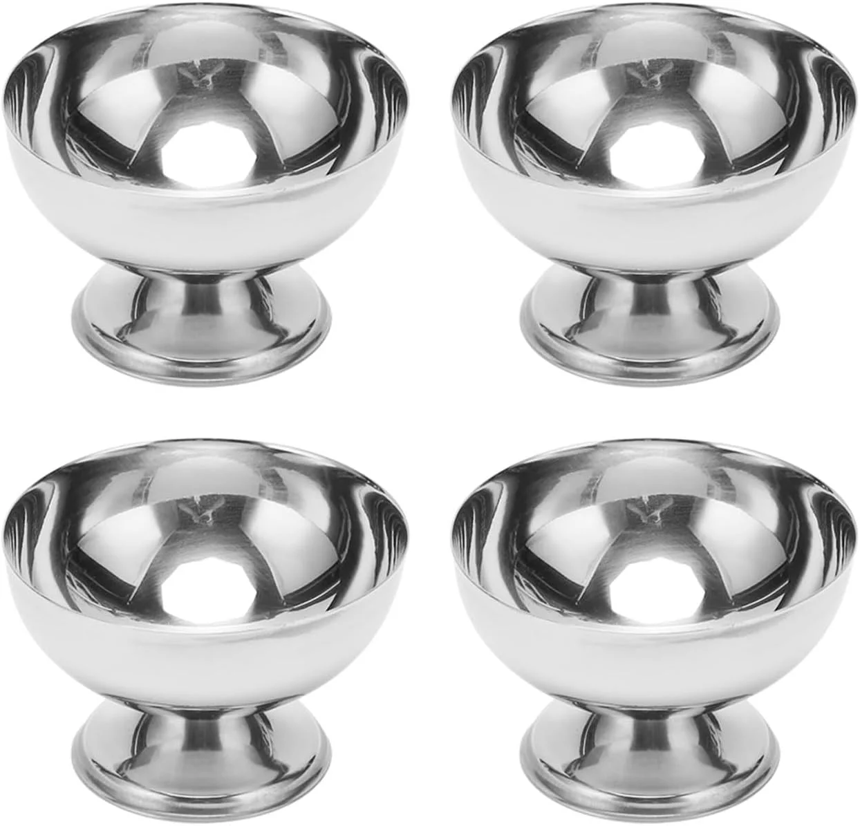 کاسه بستنی، استیل ضد زنگ، کاسه دسر فلزی مقاوم، 4 عدد کاسه با چنگال برای مهمانی، خانه، هتل، رستوران