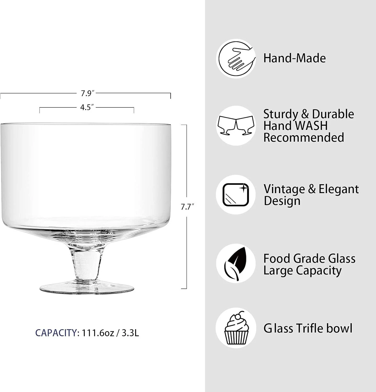 ظرف ترایفل کریستال شفاف CREATIVELAND، مجموعه 1 عددی، 3.3 لیتری، ظرف ترایفل پایه دار، ظرف ترایفل برای دسرهای مجلل مانند سالاد، میوه، بستنی، پارفه، پودینگ، ظرف مهمانی