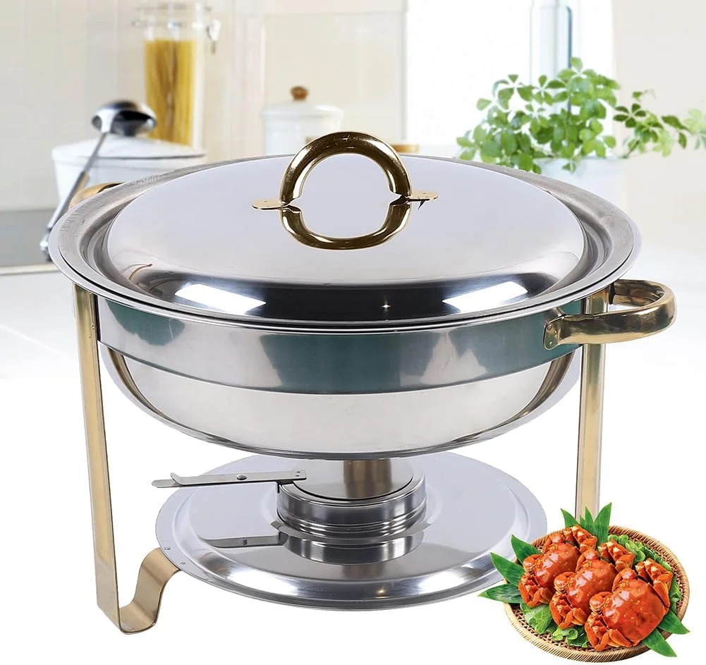 گرمکن غذا استیل 4 لیتری، ظرف گرم نگهدارنده غذا، گرمکن بوفه گرد، دستگاه گرم کننده سوپ برای مهمانی ها، بوفه ها، عروسی ها، جشن ها و مراسم پذیرایی