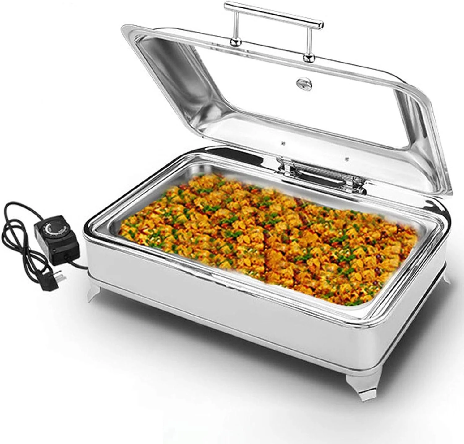 گرمکن غذای تجاری، 9 لیتری، سِروِر بوفه و سینی گرمکن برقی برای بوفه، ظروف گرم کننده استیل ضد زنگ، غذا را بدون سوزاندن گرم نگه می دارد