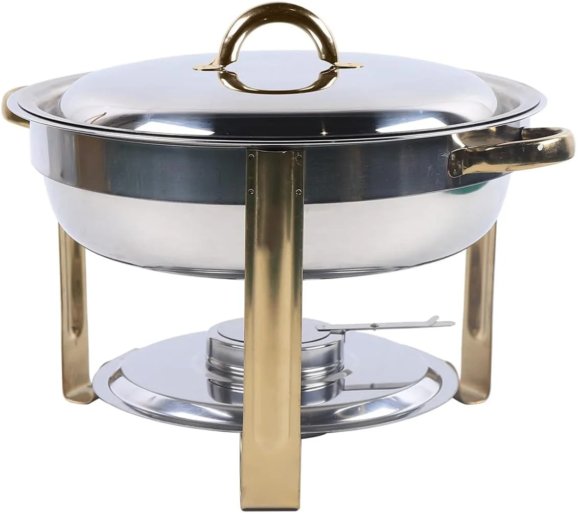 گرمکن غذا استیل 4 لیتری، ظرف گرم نگهدارنده غذا، گرمکن بوفه گرد، دستگاه گرم کننده سوپ برای مهمانی ها، بوفه ها، عروسی ها، جشن ها و مراسم پذیرایی