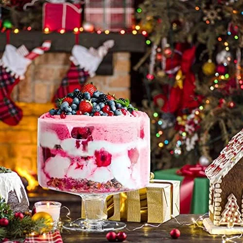 ظرف ترایفل کریستال شفاف CREATIVELAND، مجموعه 1 عددی، 3.3 لیتری، ظرف ترایفل پایه دار، ظرف ترایفل برای دسرهای مجلل مانند سالاد، میوه، بستنی، پارفه، پودینگ، ظرف مهمانی