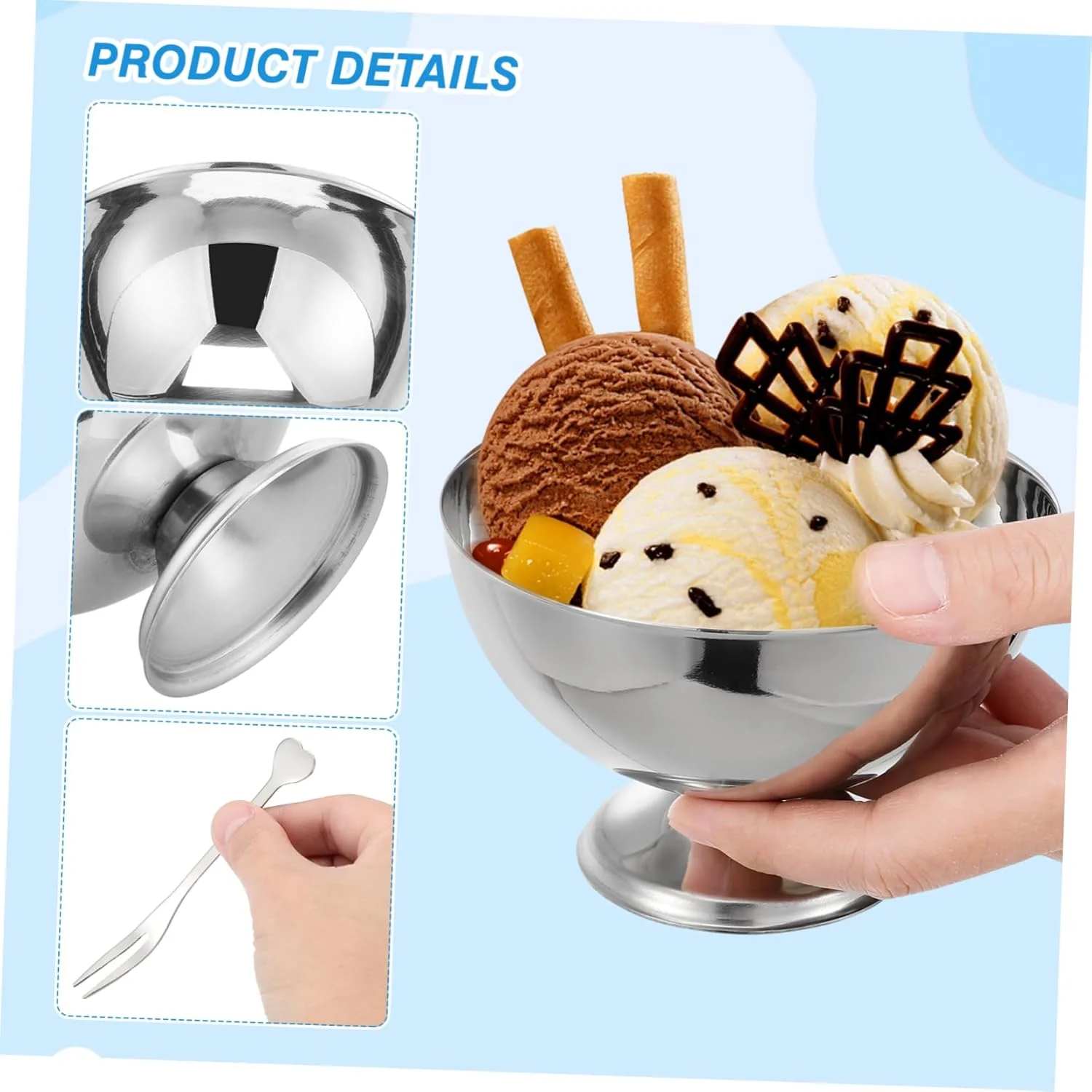 یک عدد کاسه بستنی خوری استیل، کاسه دسر گرد، کاسه دسر مینی، کاسه سالاد مهمانی، کاسه آب نبات، کاسه کوچک بستنی، کاسه آب نبات - نقره ای