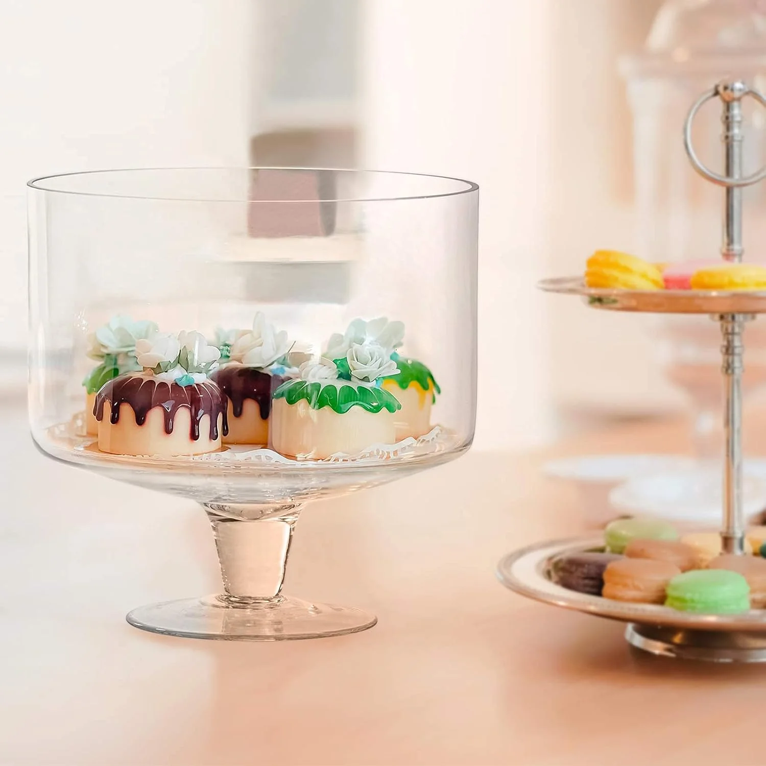 ظرف ترایفل کریستال شفاف CREATIVELAND، مجموعه 1 عددی، 3.3 لیتری، ظرف ترایفل پایه دار، ظرف ترایفل برای دسرهای مجلل مانند سالاد، میوه، بستنی، پارفه، پودینگ، ظرف مهمانی