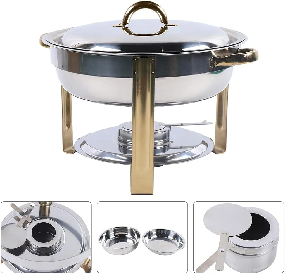 گرمکن غذا استیل 4 لیتری، ظرف گرم نگهدارنده غذا، گرمکن بوفه گرد، دستگاه گرم کننده سوپ برای مهمانی ها، بوفه ها، عروسی ها، جشن ها و مراسم پذیرایی
