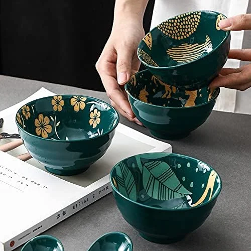 کاسه طرح دار 4.5 اینچی، مناسب برنج، سوپ، ضد چسبندگی، سرامیکی، با لعاب رنگی، کاسه کوچک دسر برای غلات، کاسه و سوپ (رنگ: استایل 8)