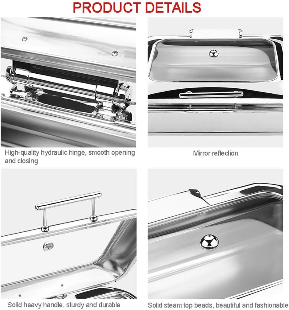 گرمکن غذای تجاری، 9 لیتری، سِروِر بوفه و سینی گرمکن برقی برای بوفه، ظروف گرم کننده استیل ضد زنگ، غذا را بدون سوزاندن گرم نگه می دارد