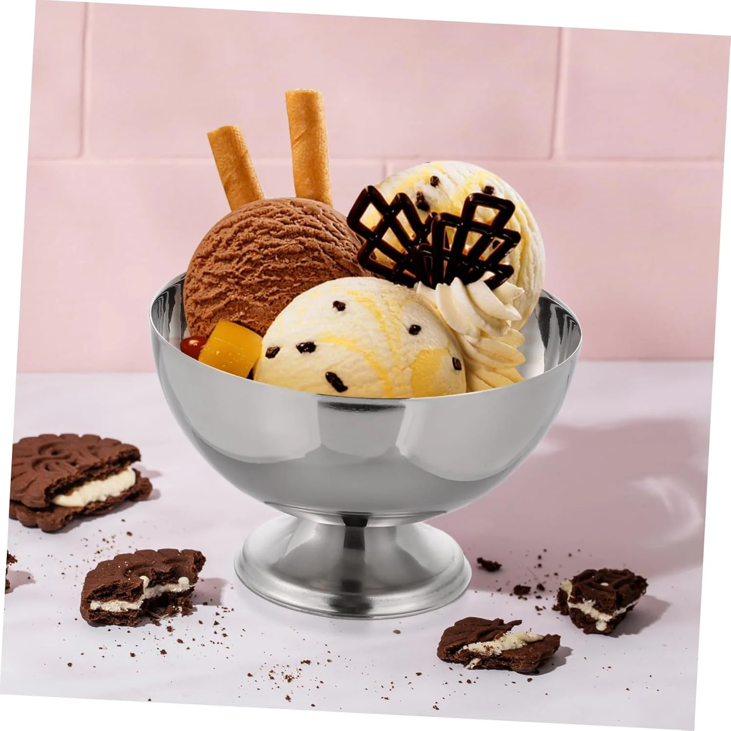 یک عدد کاسه بستنی خوری استیل، کاسه دسر گرد، کاسه دسر مینی، کاسه سالاد مهمانی، کاسه آب نبات، کاسه کوچک بستنی، کاسه آب نبات - نقره ای