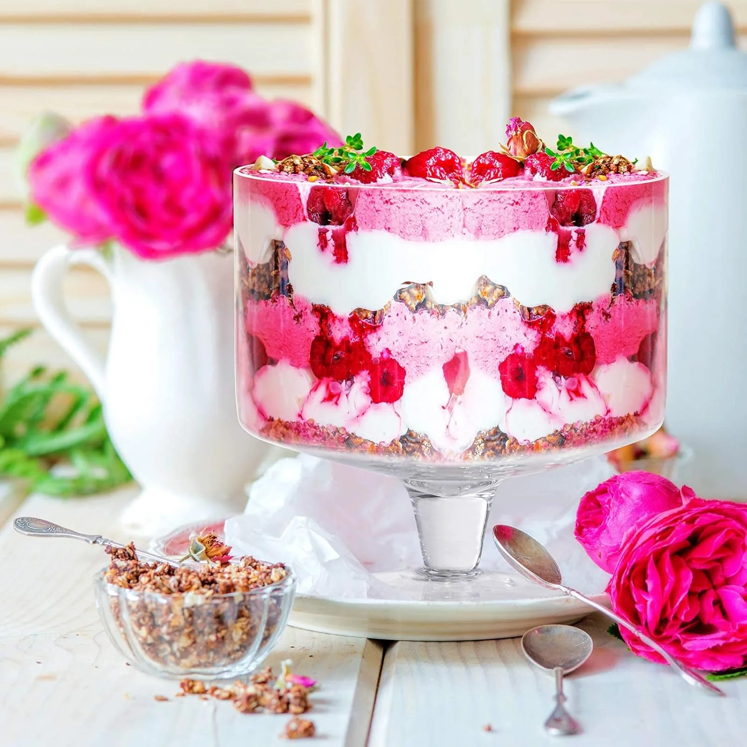 ظرف ترایفل کریستال شفاف CREATIVELAND، مجموعه 1 عددی، 3.3 لیتری، ظرف ترایفل پایه دار، ظرف ترایفل برای دسرهای مجلل مانند سالاد، میوه، بستنی، پارفه، پودینگ، ظرف مهمانی