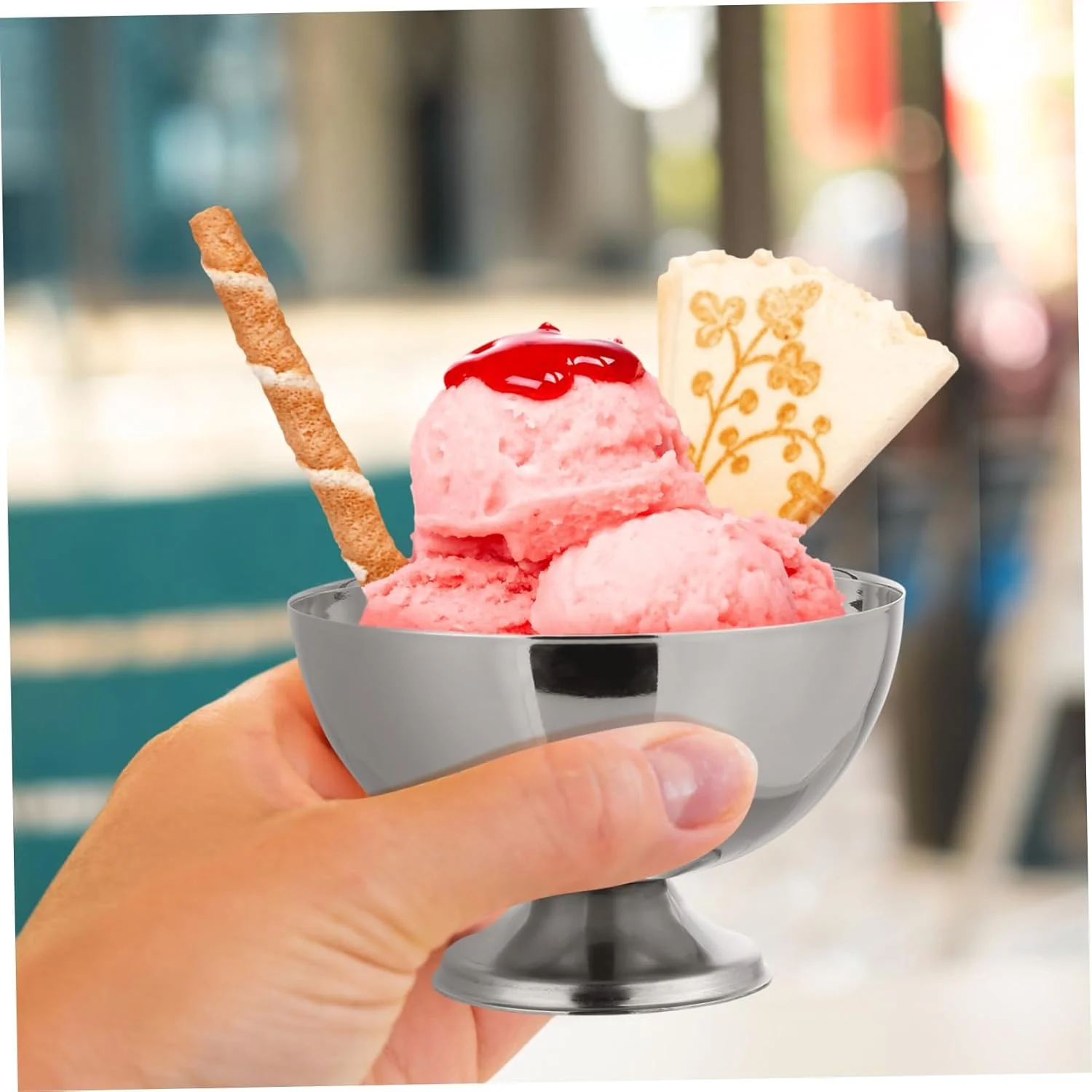 یک عدد کاسه بستنی خوری استیل، کاسه دسر گرد، کاسه دسر مینی، کاسه سالاد مهمانی، کاسه آب نبات، کاسه کوچک بستنی، کاسه آب نبات - نقره ای