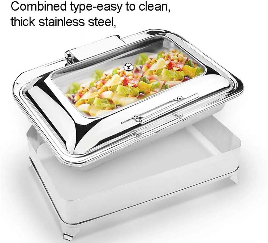 گرمکن غذای تجاری، 9 لیتری، سِروِر بوفه و سینی گرمکن برقی برای بوفه، ظروف گرم کننده استیل ضد زنگ، غذا را بدون سوزاندن گرم نگه می دارد