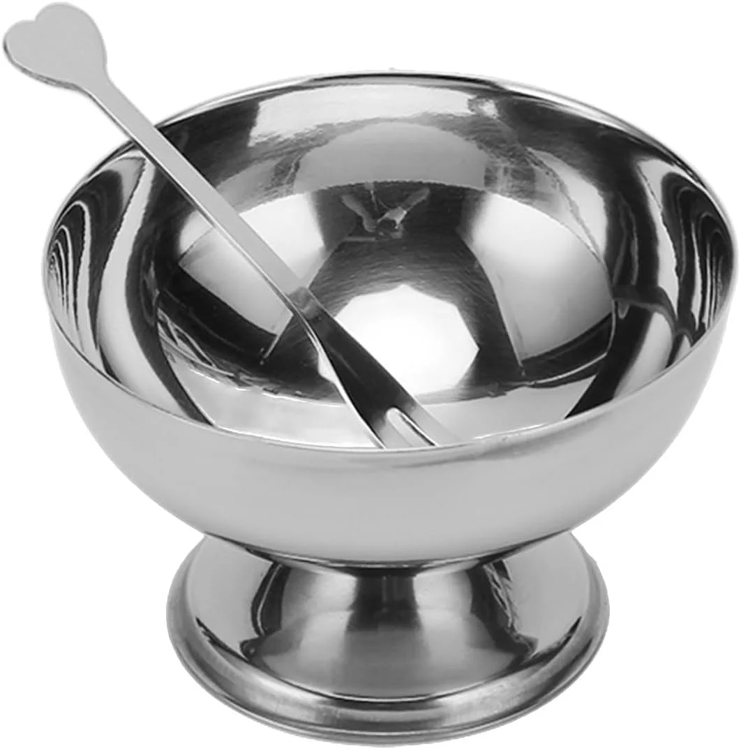 کاسه بستنی، استیل ضد زنگ، کاسه دسر فلزی مقاوم، 4 عدد کاسه با چنگال برای مهمانی، خانه، هتل، رستوران