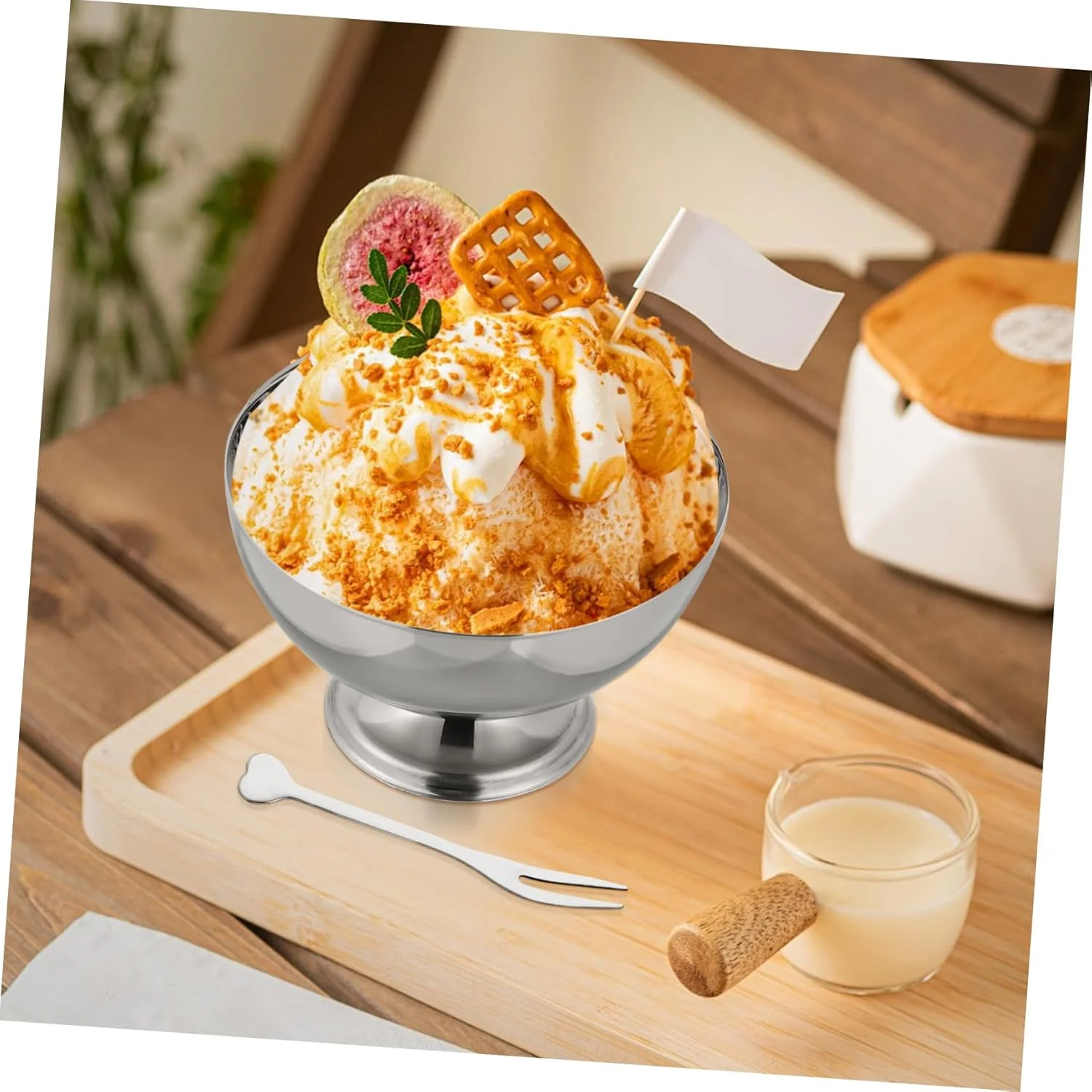 یک عدد کاسه بستنی خوری استیل، کاسه دسر گرد، کاسه دسر مینی، کاسه سالاد مهمانی، کاسه آب نبات، کاسه کوچک بستنی، کاسه آب نبات - نقره ای