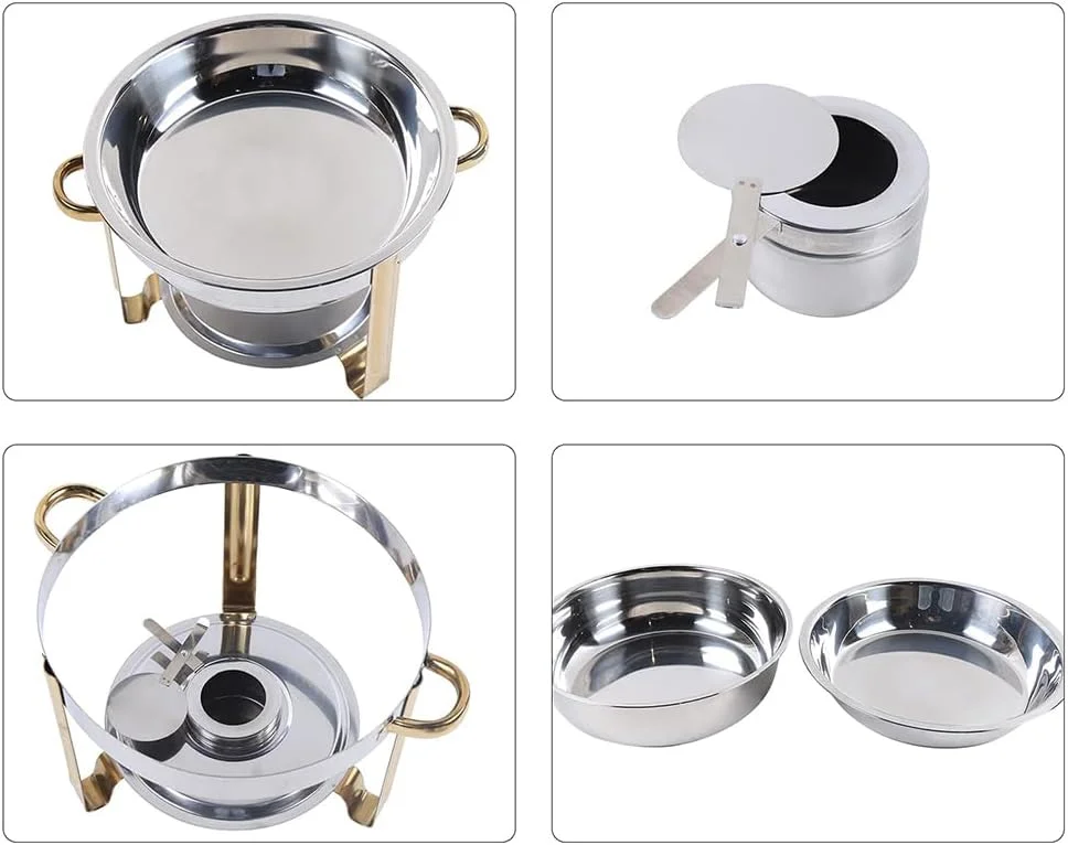 گرمکن غذا استیل 4 لیتری، ظرف گرم نگهدارنده غذا، گرمکن بوفه گرد، دستگاه گرم کننده سوپ برای مهمانی ها، بوفه ها، عروسی ها، جشن ها و مراسم پذیرایی