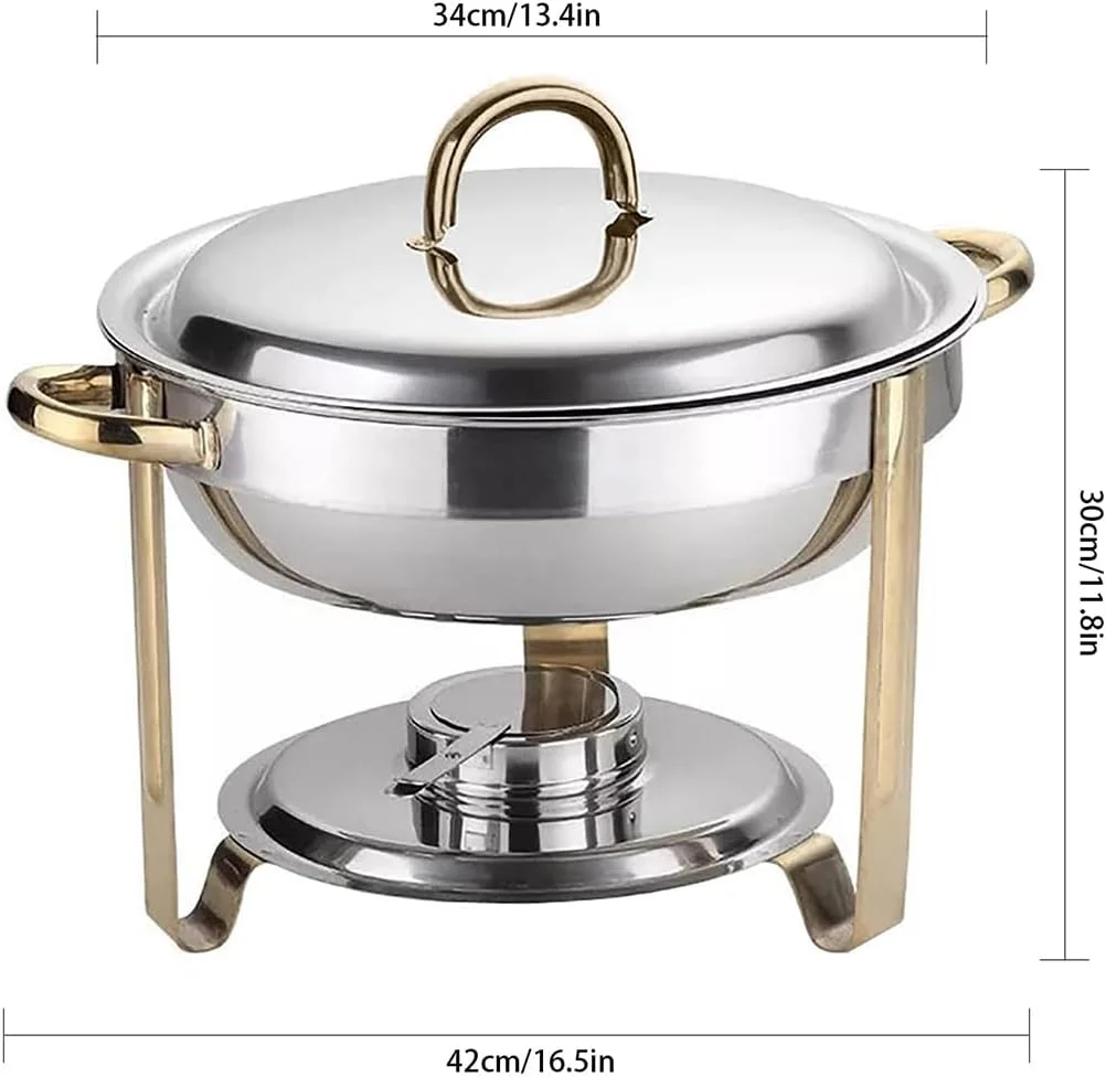 گرمکن غذا استیل 4 لیتری، ظرف گرم نگهدارنده غذا، گرمکن بوفه گرد، دستگاه گرم کننده سوپ برای مهمانی ها، بوفه ها، عروسی ها، جشن ها و مراسم پذیرایی