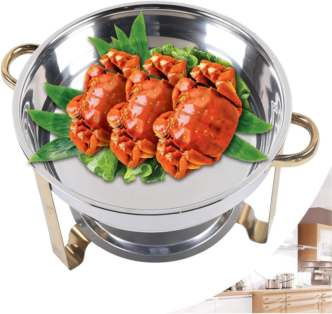 گرمکن غذا استیل 4 لیتری، ظرف گرم نگهدارنده غذا، گرمکن بوفه گرد، دستگاه گرم کننده سوپ برای مهمانی ها، بوفه ها، عروسی ها، جشن ها و مراسم پذیرایی