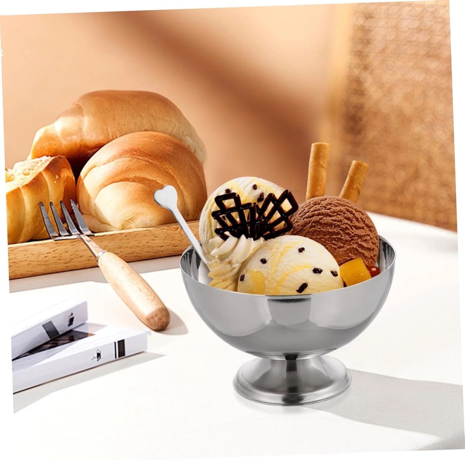 یک عدد کاسه بستنی خوری استیل، کاسه دسر گرد، کاسه دسر مینی، کاسه سالاد مهمانی، کاسه آب نبات، کاسه کوچک بستنی، کاسه آب نبات - نقره ای