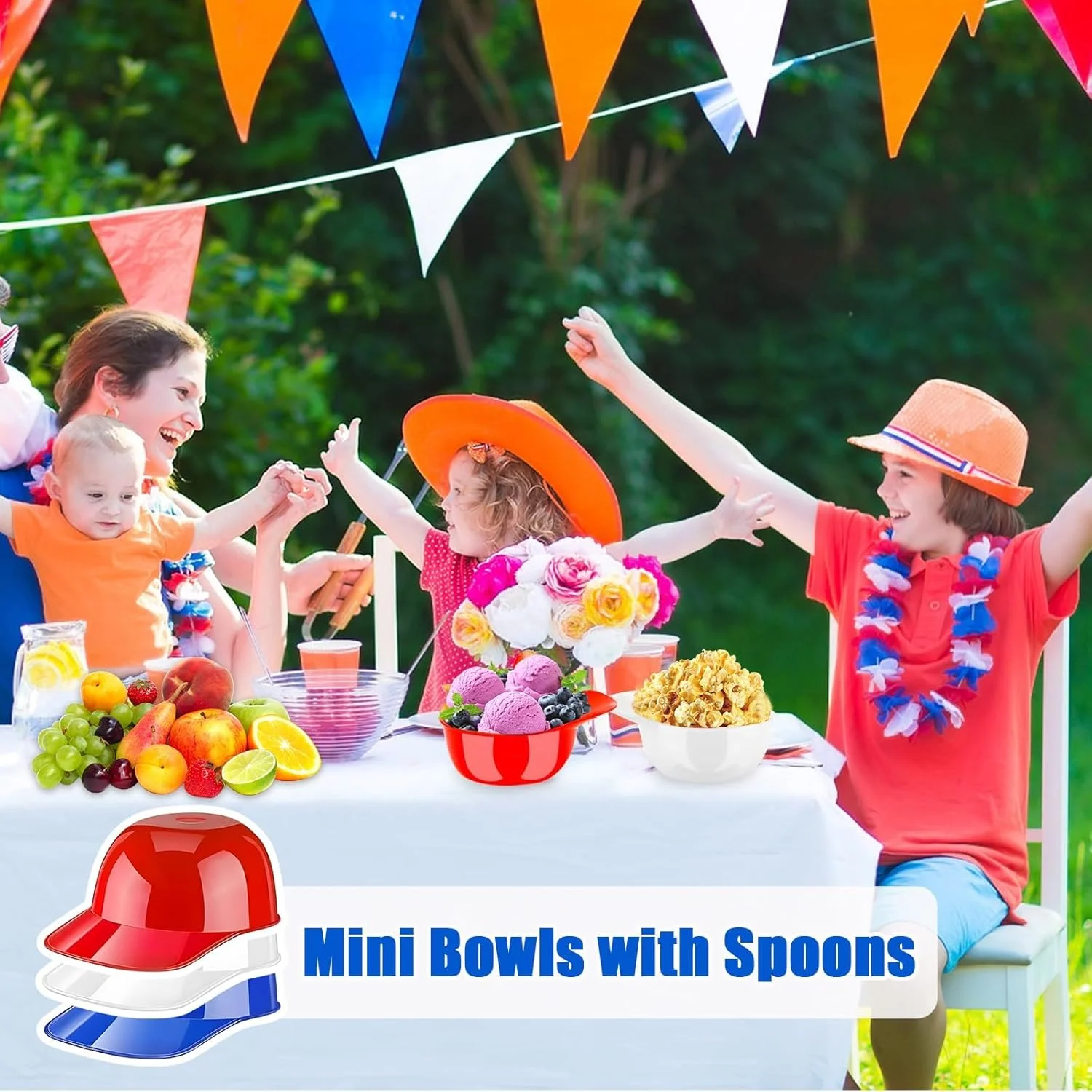 بسته 48 عددی مینی کاسه های دسر بستنی طرح کلاه بیسبال، فنجان های اسنک مهمانی برای لوازم جشن تولد (قرمز، آبی و سفید)