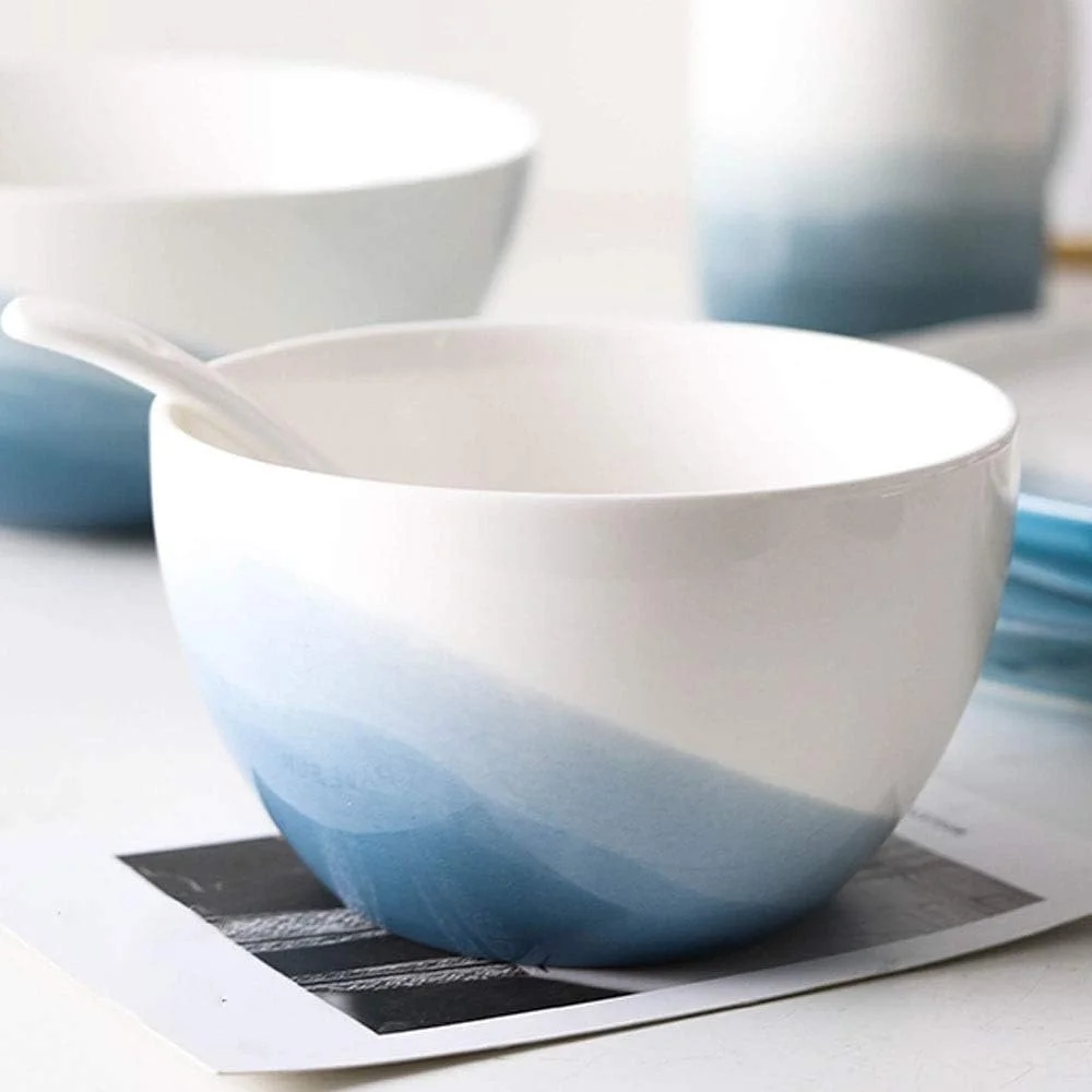 کاسه های آشپزخانه COKYIS، کاسه های سرامیکی به سبک کاسه برنج سرامیکی، سوپ، غلات، کاسه های دسر، کاسه برنج سرامیکی بدون لعاب ضد سوزش، کاسه سوپ ساده خانگی (رنگ: 2)