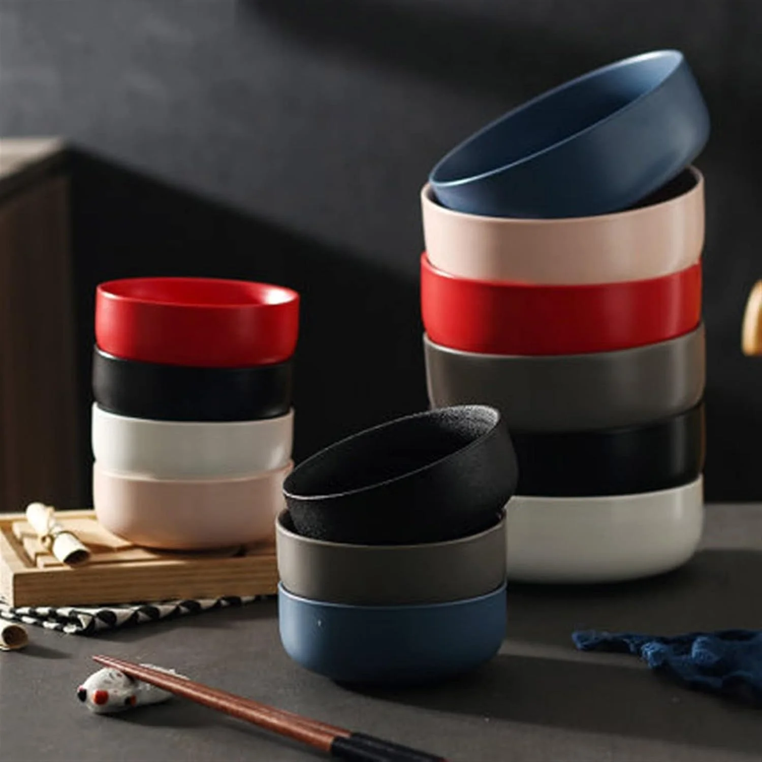 COKYIS کاسه های آشپزخانه، کاسه برنج سرامیکی تکه ای، کاسه نودل خانگی با طرح خلاقانه، کاسه فرنی، کاسه دسر، یک عدد (رنگ: Hortel)