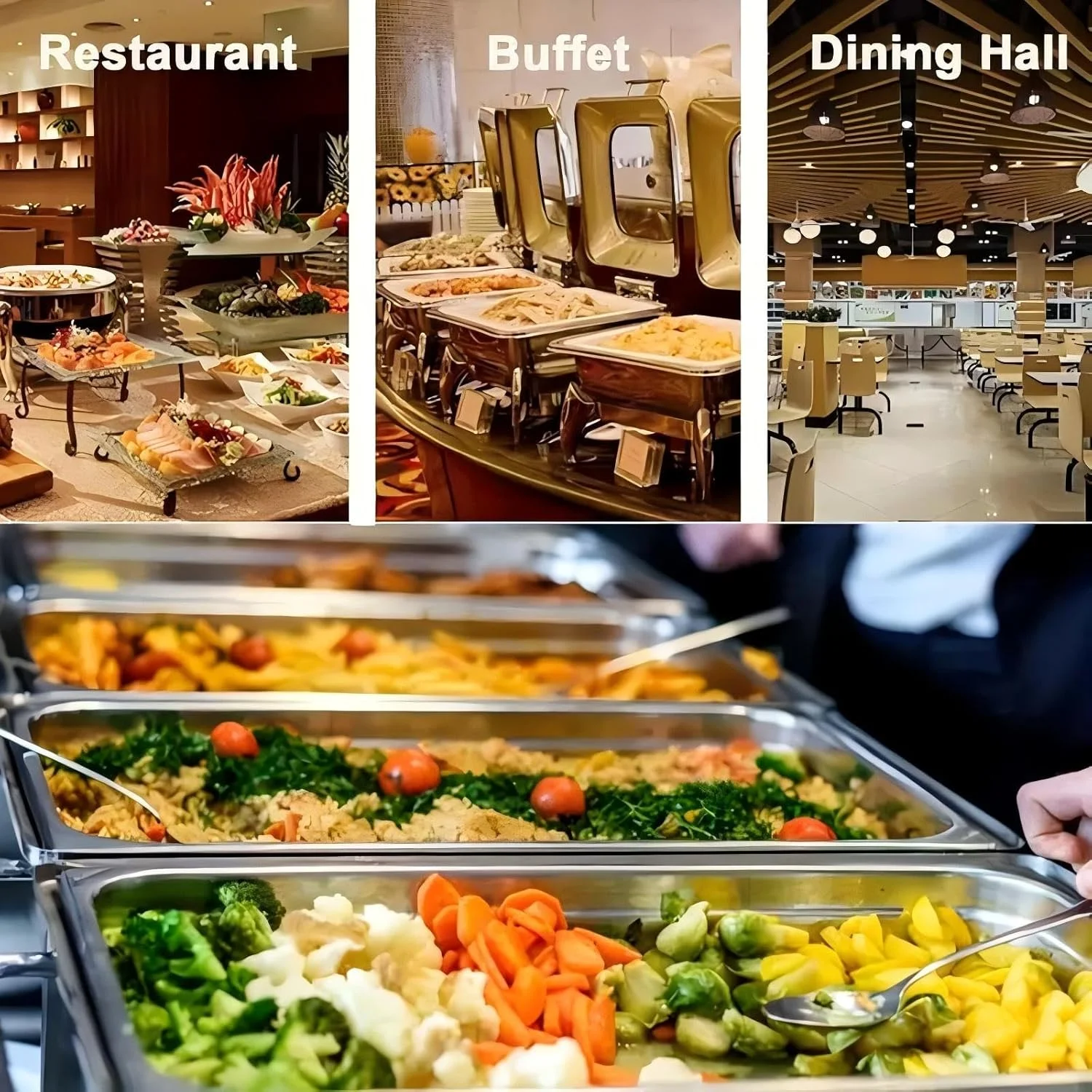 ظرف گرم نگهدارنده غذا استیل دو قلو COOLBABY با جایگاه سوخت، گرمکن بوفه با فریم تاشو، سینی گرم کننده غذا با درب برای مهمانی ها، عروسی ها، ضیافت ها و رویدادها