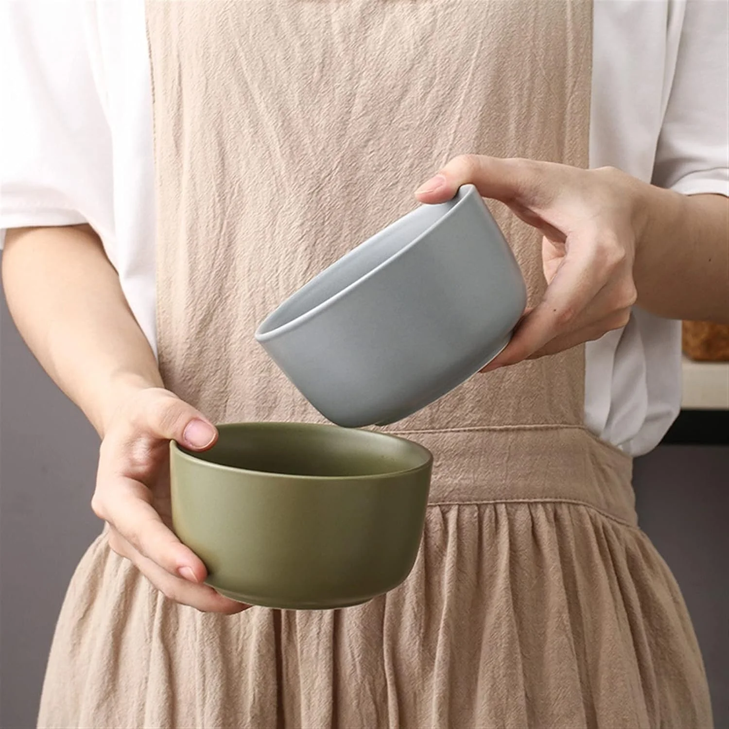 COKYIS کاسه های آشپزخانه، کاسه برنج سرامیکی تکه ای، کاسه نودل خانگی با طرح خلاقانه، کاسه فرنی، کاسه دسر، یک عدد (رنگ: Hortel)