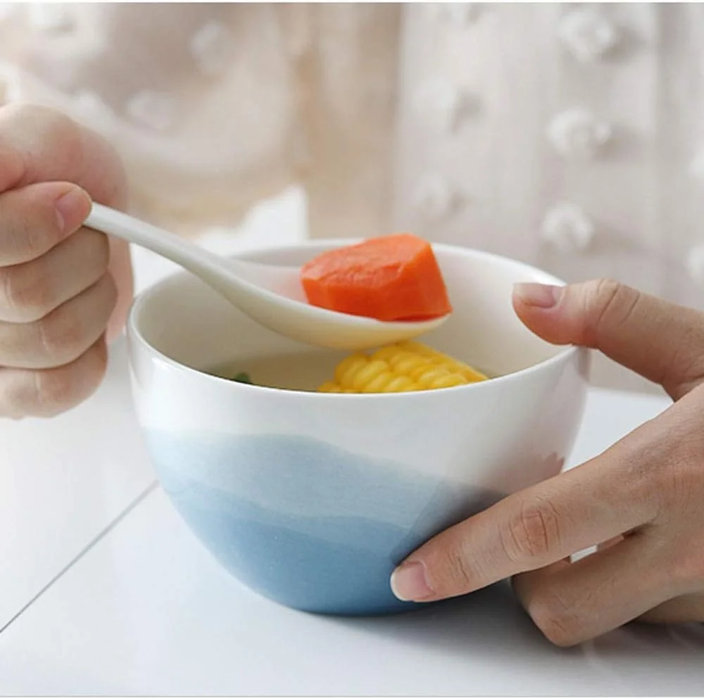 کاسه های آشپزخانه COKYIS، کاسه های سرامیکی به سبک کاسه برنج سرامیکی، سوپ، غلات، کاسه های دسر، کاسه برنج سرامیکی بدون لعاب ضد سوزش، کاسه سوپ ساده خانگی (رنگ: 2)