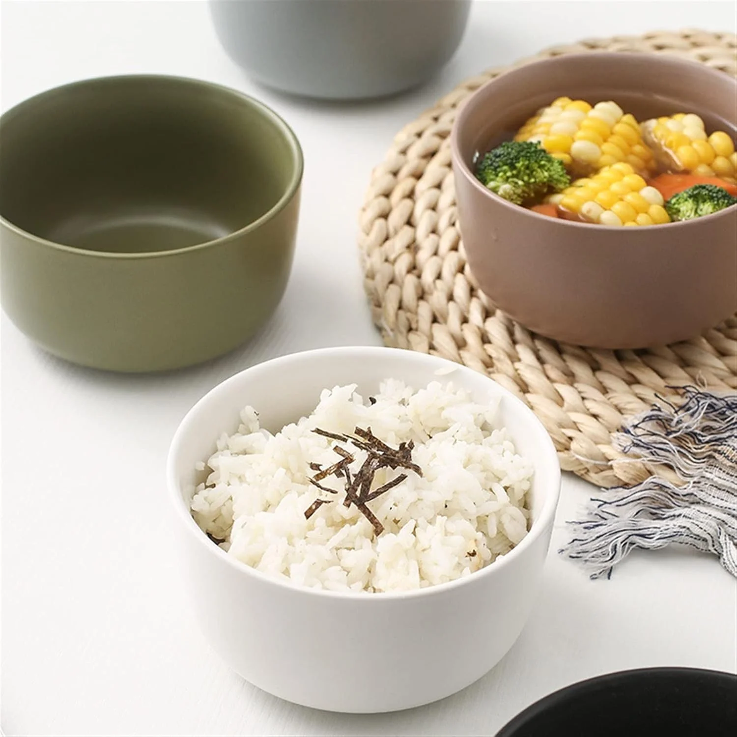 COKYIS کاسه های آشپزخانه، کاسه برنج سرامیکی تکه ای، کاسه نودل خانگی با طرح خلاقانه، کاسه فرنی، کاسه دسر، یک عدد (رنگ: Hortel)