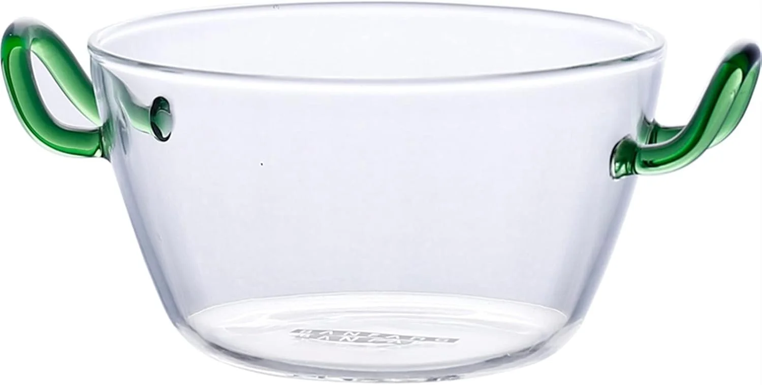 کاسه های شیشه ای COKYIS برای آشپزخانه، کاسه سالاد با دسته، کاسه دسر، مقاوم در برابر حرارت مایکروویو، کاسه خانگی برای صبحانه، فرنی و بستنی (رنگ: قیفی)