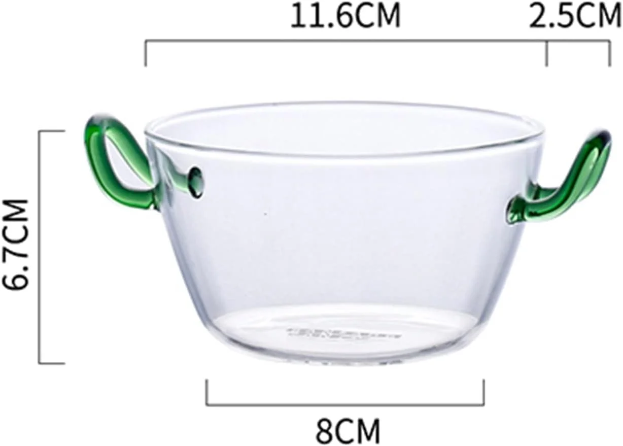 کاسه های شیشه ای COKYIS برای آشپزخانه، کاسه سالاد با دسته، کاسه دسر، مقاوم در برابر حرارت مایکروویو، کاسه خانگی برای صبحانه، فرنی و بستنی (رنگ: قیفی)