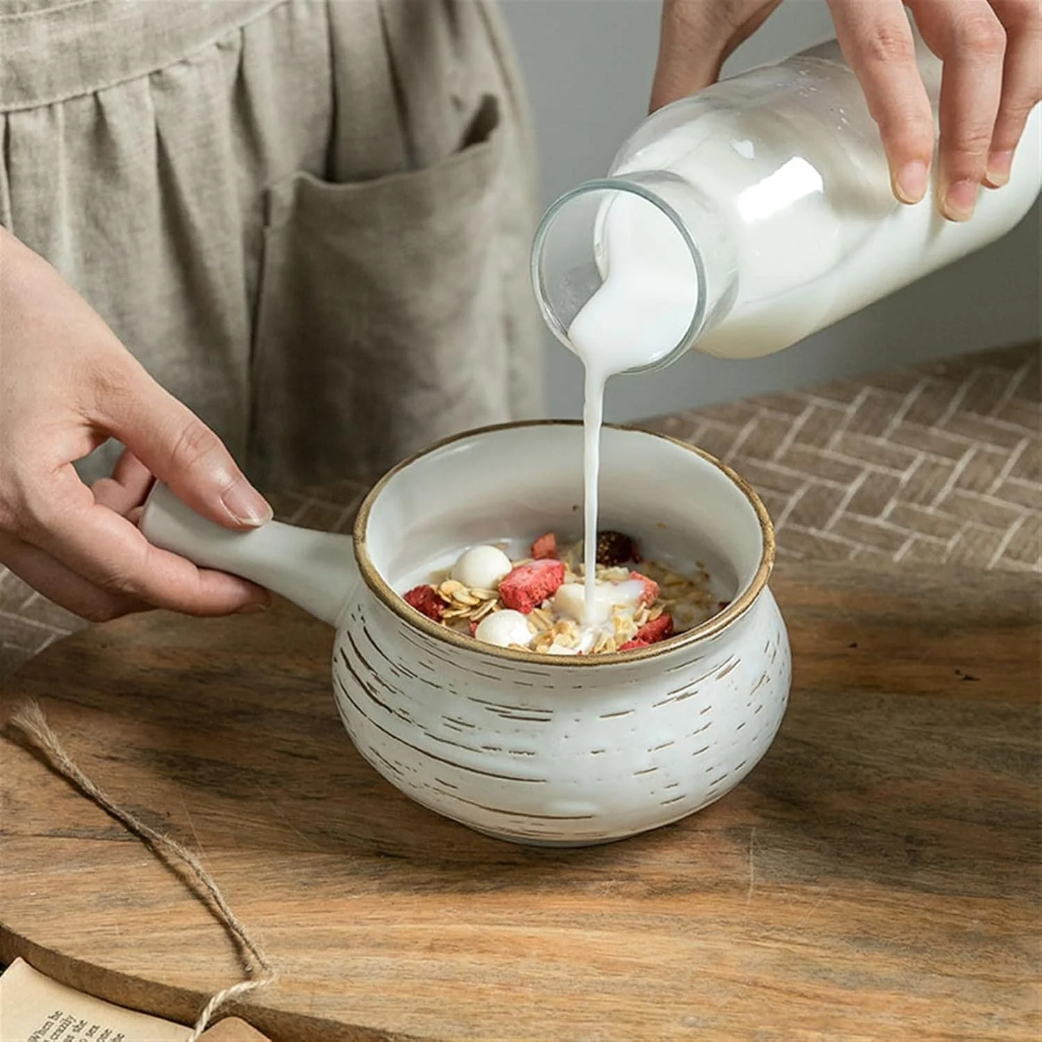 کاسه های آشپزخانه COKYIS، کاسه دسته دار فانتزی، کاسه صبحانه، کاسه فرنی، کاسه دسر شنی با دسته