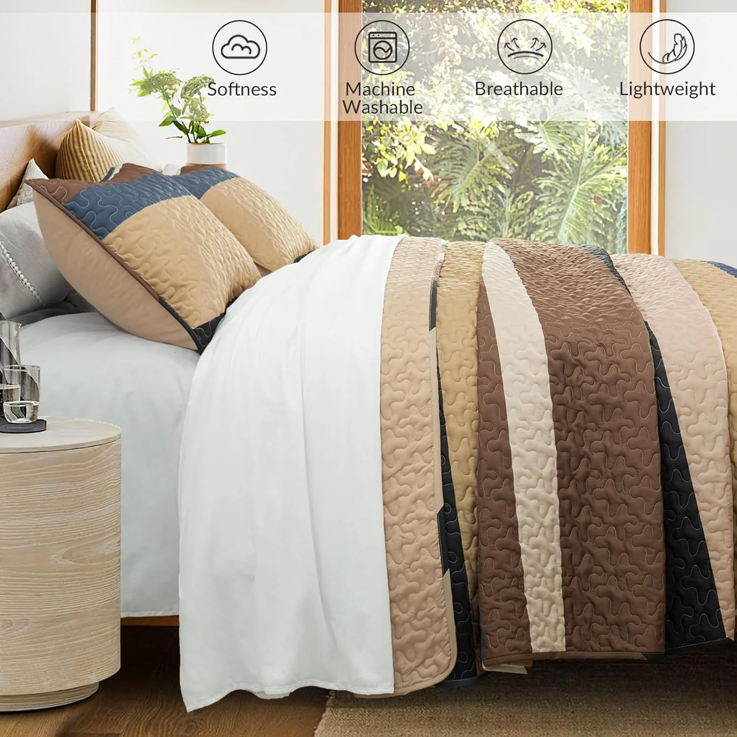 ست لحاف کامل سایز کوئین Whale Flotilla - لحاف شتری دو رو سایز کوئین با 2 روبالشتی، روتختی راه راه بوهو سبک وزن مناسب برای تمام فصول ست لحاف کامل سایز کوئین Whale Flotilla - لحاف شتری دو رو سایز کوئین با 2 روبالشتی، روتختی راه راه بوهو سبک وزن مناسب برای تمام فصول