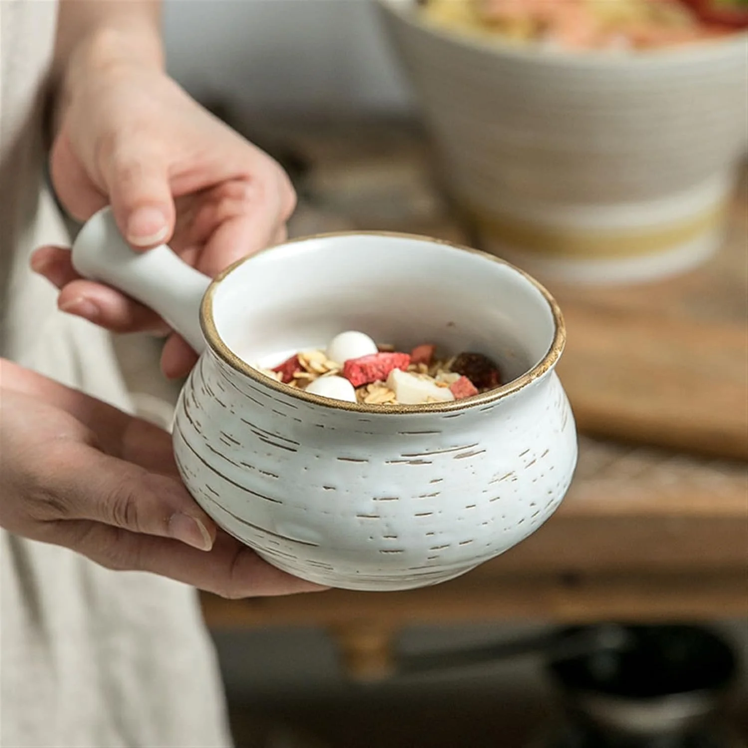 کاسه های آشپزخانه COKYIS، کاسه دسته دار فانتزی، کاسه صبحانه، کاسه فرنی، کاسه دسر شنی با دسته