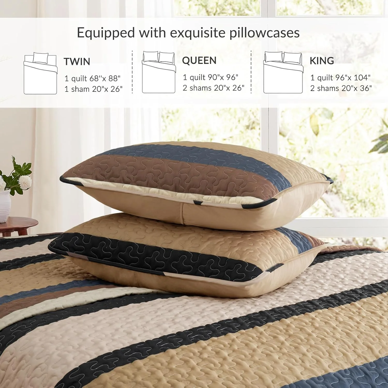 ست لحاف کامل سایز کوئین Whale Flotilla - لحاف شتری دو رو سایز کوئین با 2 روبالشتی، روتختی راه راه بوهو سبک وزن مناسب برای تمام فصول ست لحاف کامل سایز کوئین Whale Flotilla - لحاف شتری دو رو سایز کوئین با 2 روبالشتی، روتختی راه راه بوهو سبک وزن مناسب برای تمام فصول