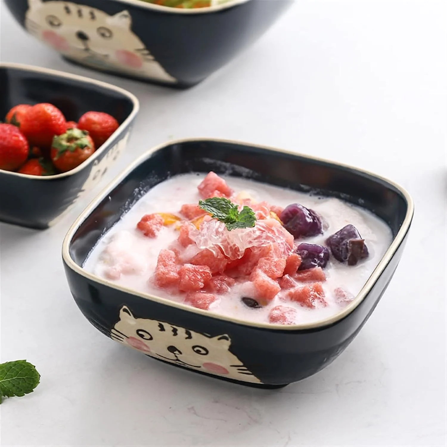 COKYIS Bowls For Kitchen Ceramic Dessert Bowl Bird's Nest Bowl Breakfast Cereal Bowl Yogurt Bowl Instant Noodle Bowl (Color : Hortel�, Size : OneColor)