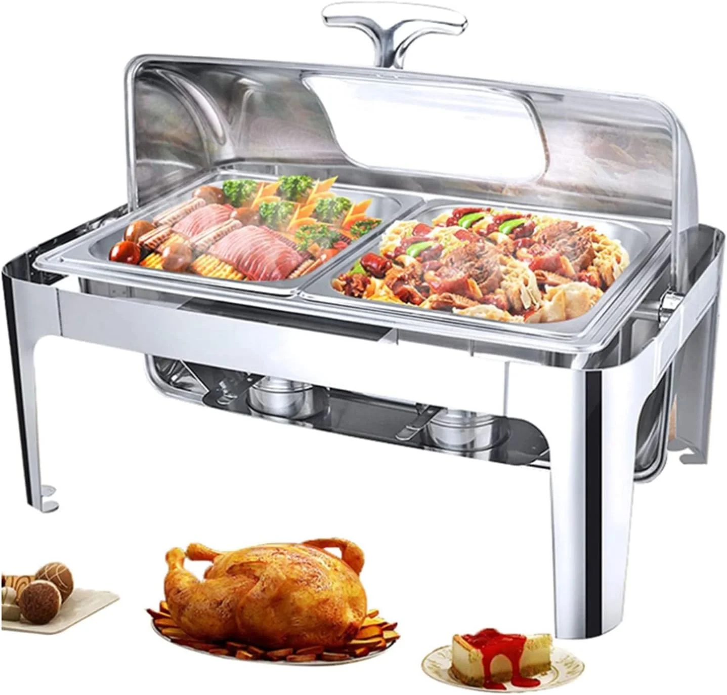 گرمکن غذای بوفه CHUANGRUN، ست بوفه گرمکن استیل ضد زنگ برقی با درب شیشه ای، ظرف گرمکن بوفه تجاری 13.5 لیتری، برای گرم نگه داشتن غذا