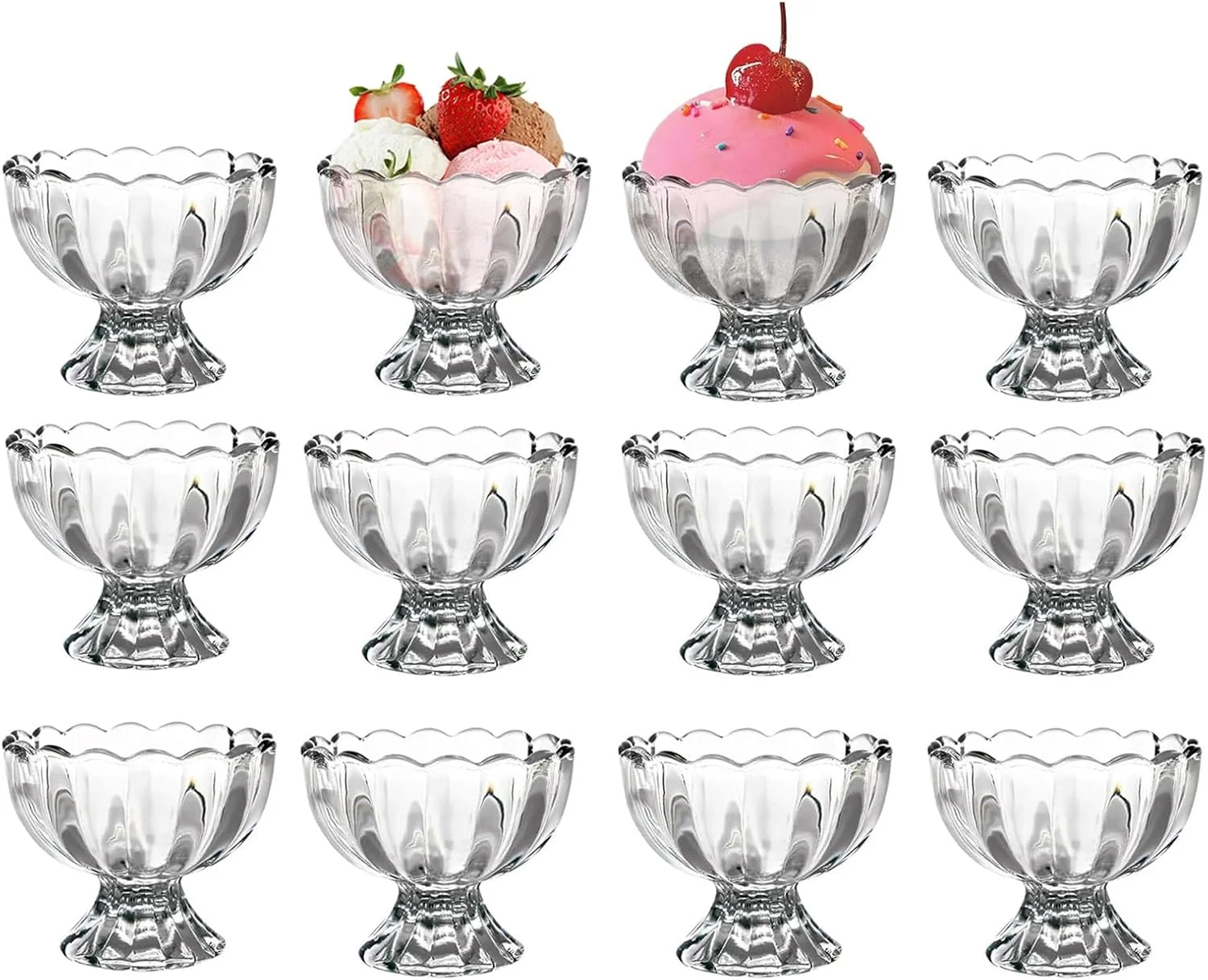 کاسه دسر شیشه ای قدیمی CHPINDAM، فنجان بستنی، فنجان دسر 150 میلی لیتری، برای بستنی، میوه، پودینگ، تنقلات کوچک، چاشنی (12 عدد)