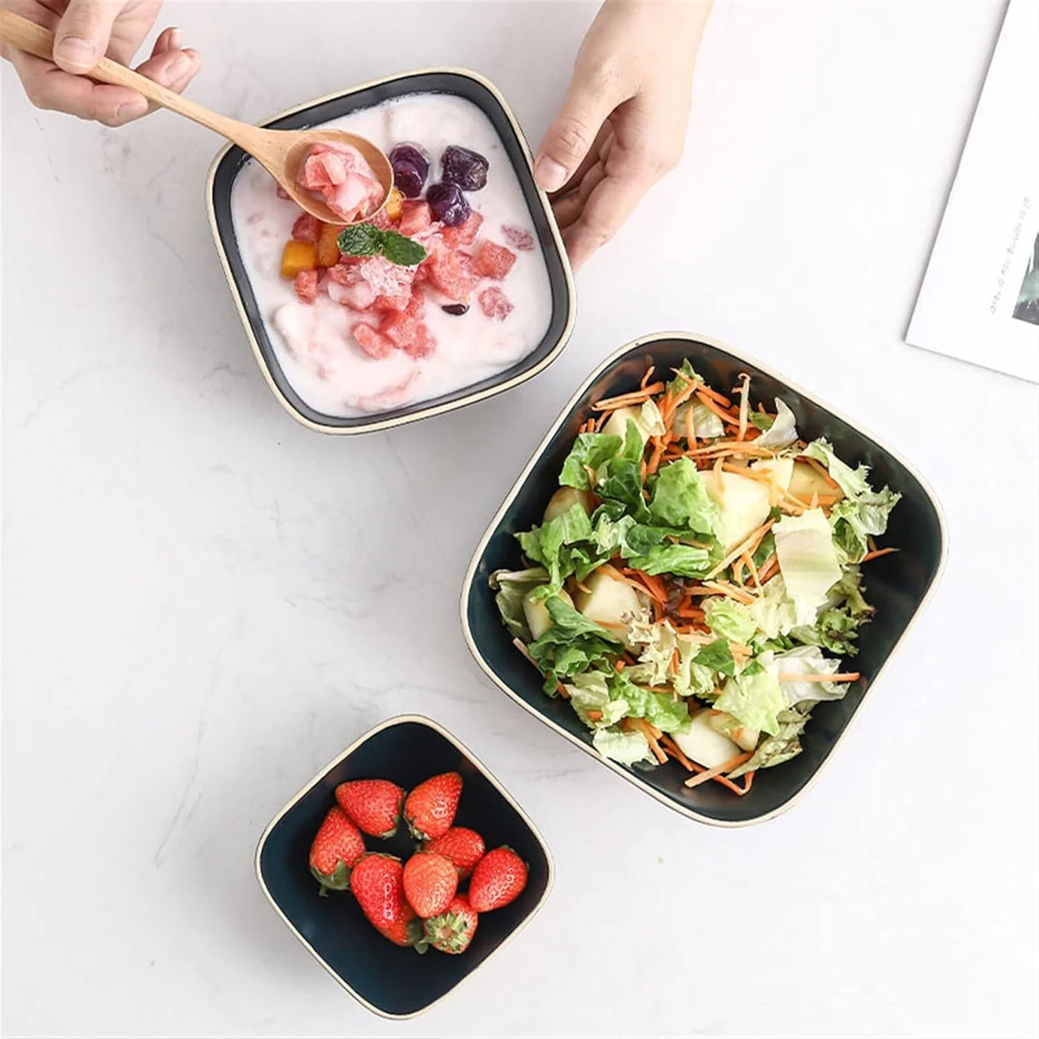 کاسه های آشپزخانه COKYIS کاسه دسر سرامیکی کاسه لانه پرنده کاسه غلات صبحانه کاسه ماست کاسه نودل فوری (رنگ: Hortel، سایز: 2)