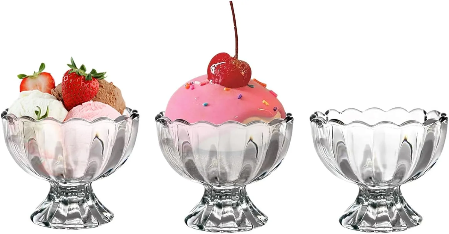 کاسه دسر شیشه ای قدیمی CHPINDAM، ست 3 تایی فنجان بستنی، کاسه دسر 150 میلی لیتری، برای بستنی، میوه، پودینگ، تنقلات کوچک، چاشنی