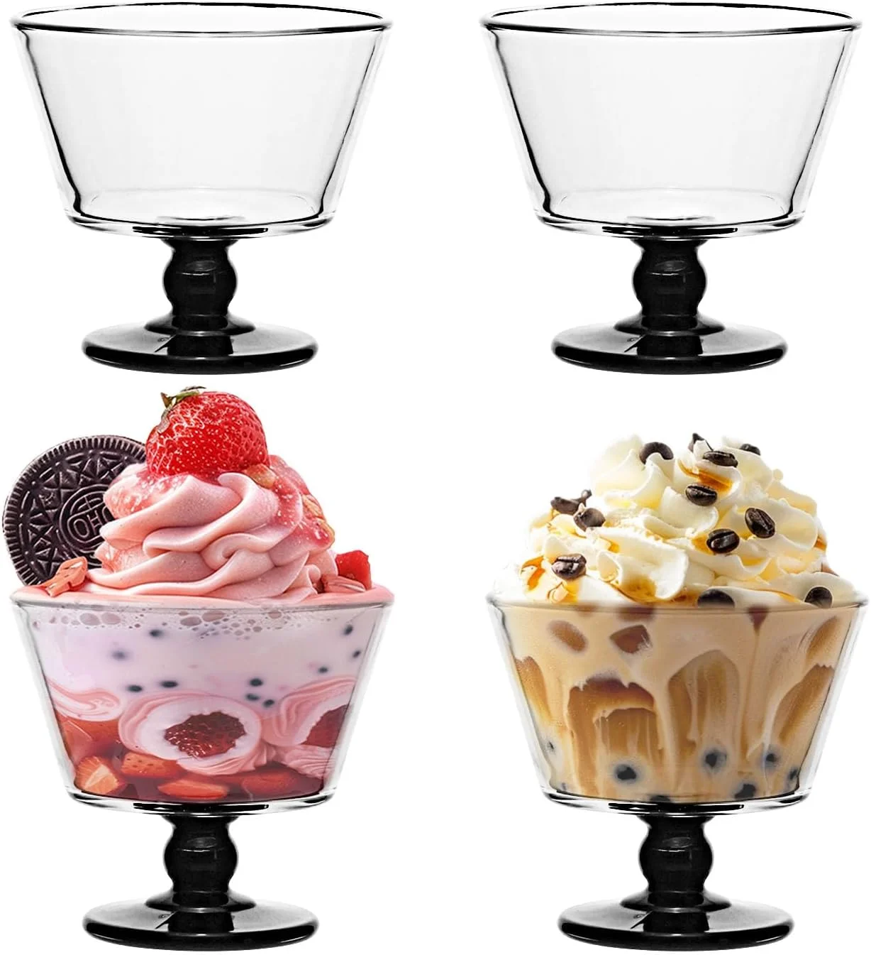 کاسه دسر شیشه ای 266 میلی لیتری CHPINDAM، ست 4 عددی کاسه بستنی خوری، فنجان دسر برای بستنی، میوه، پودینگ، تنقلات کوچک، ماست و پیش غذا (4 عدد)