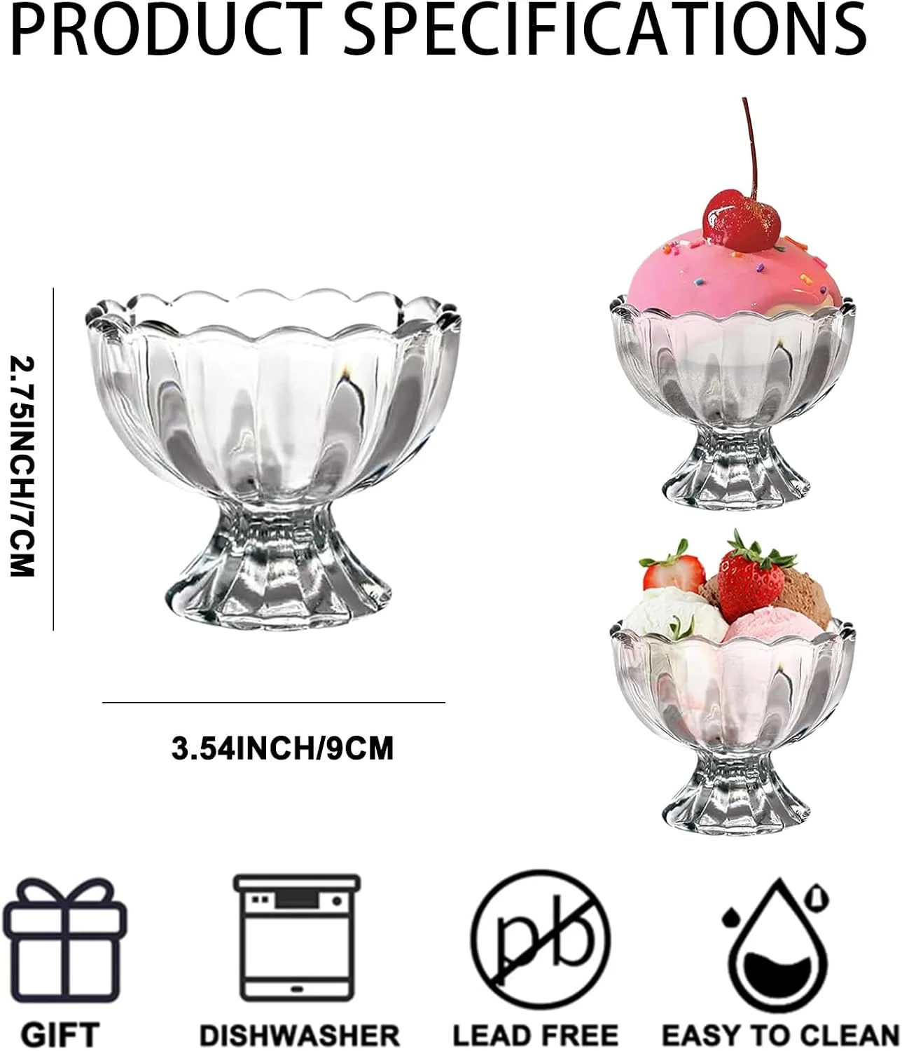 کاسه دسر شیشه ای قدیمی CHPINDAM، فنجان بستنی، فنجان دسر 150 میلی لیتری، برای بستنی، میوه، پودینگ، تنقلات کوچک، چاشنی (12 عدد)