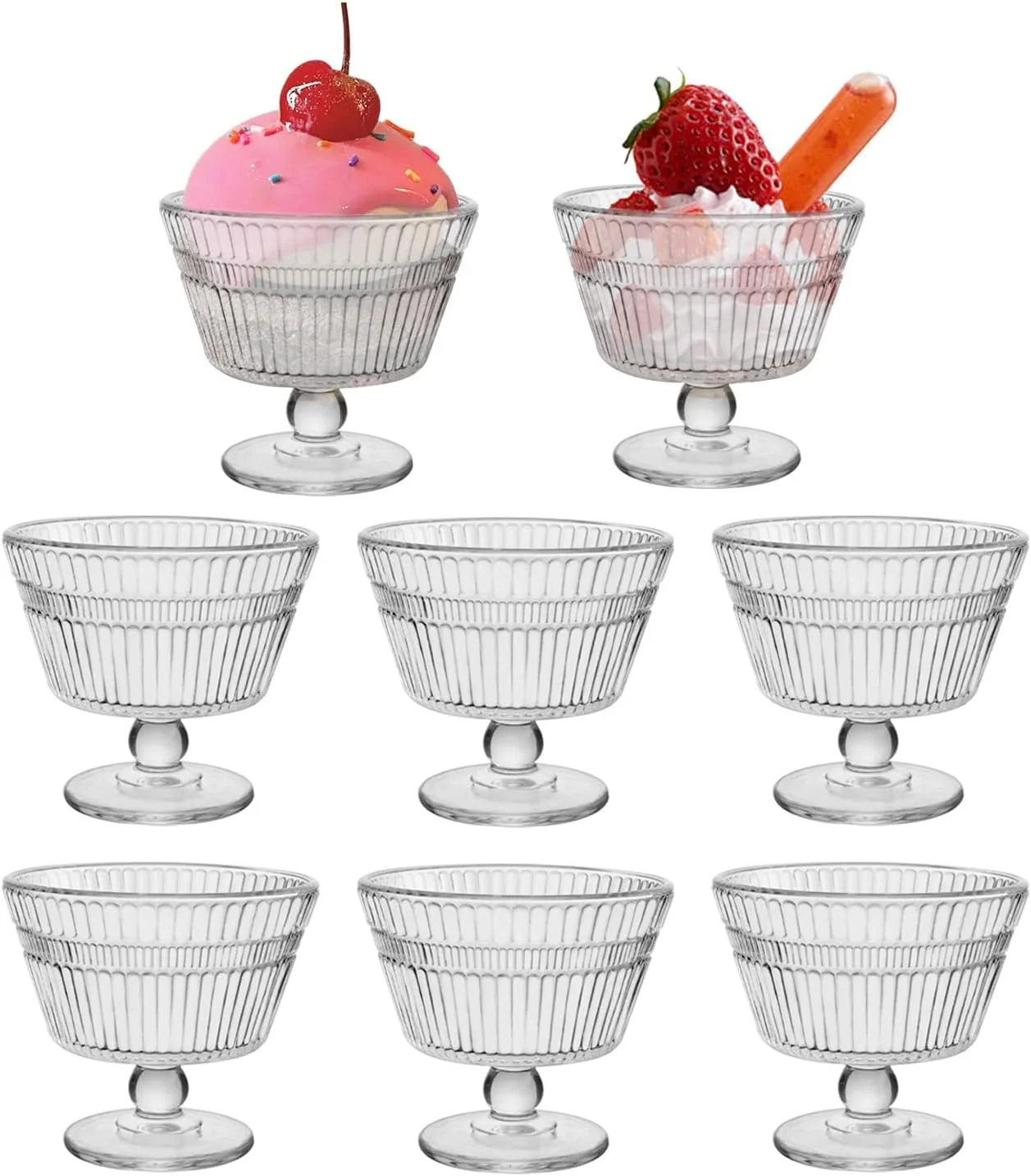 کاسه های دسر شیشه ای قدیمی CHPINDAM، ست 8 تایی فنجان دسر، فنجان های بستنی خوری 266 میلی لیتری برای بستنی، میوه، پودینگ، تنقلات کوچک، ماست و پیش غذا (8 عدد)