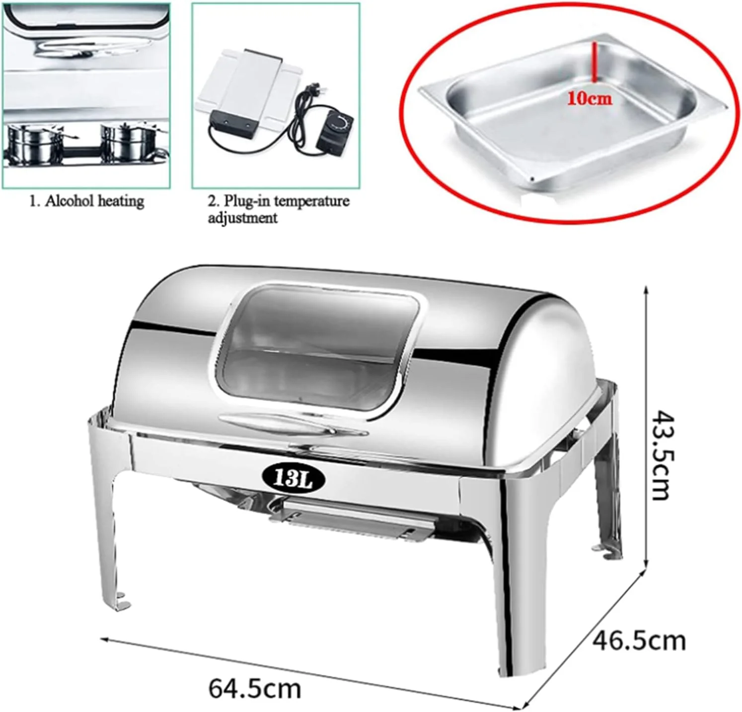 گرمکن غذای بوفه CHUANGRUN، ست گرمکن بوفه استیل ضد زنگ برقی با درب قابل مشاهده، سرور بوفه تجاری 13.5 لیتری، برای گرم نگه داشتن غذا گرمکن غذای بوفه CHUANGRUN، ست گرمکن بوفه استیل ضد زنگ برقی با درب قابل مشاهده، سرور بوفه تجاری 13.5 لیتری، برای گرم نگه داشتن غذا