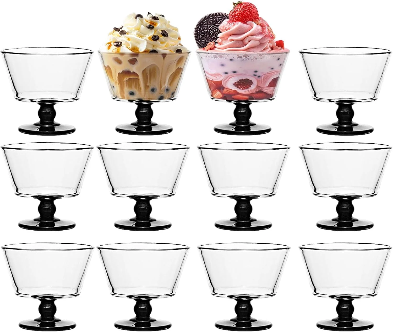 CHPINDAM 9oz Glass Dessert Bowls,ice cream sundae bowls Set of 12,Dessert Cups for Ice Cream, Fruit, Pudding, small snacks, Yogurt, and Appetizers(12PCS)