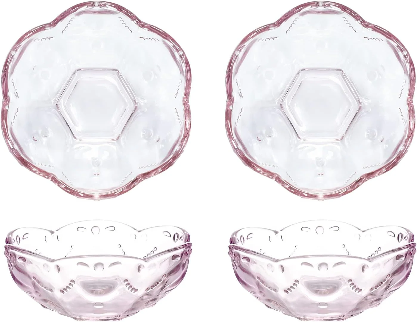 CHOOLD ست 4 عددی کاسه دسر شیشه ای رمانتیک طرح گیلاس، طرح قلب، کاسه بستنی، کاسه ترایفل، کاسه سالاد، صورتی - 240 میلی لیتر