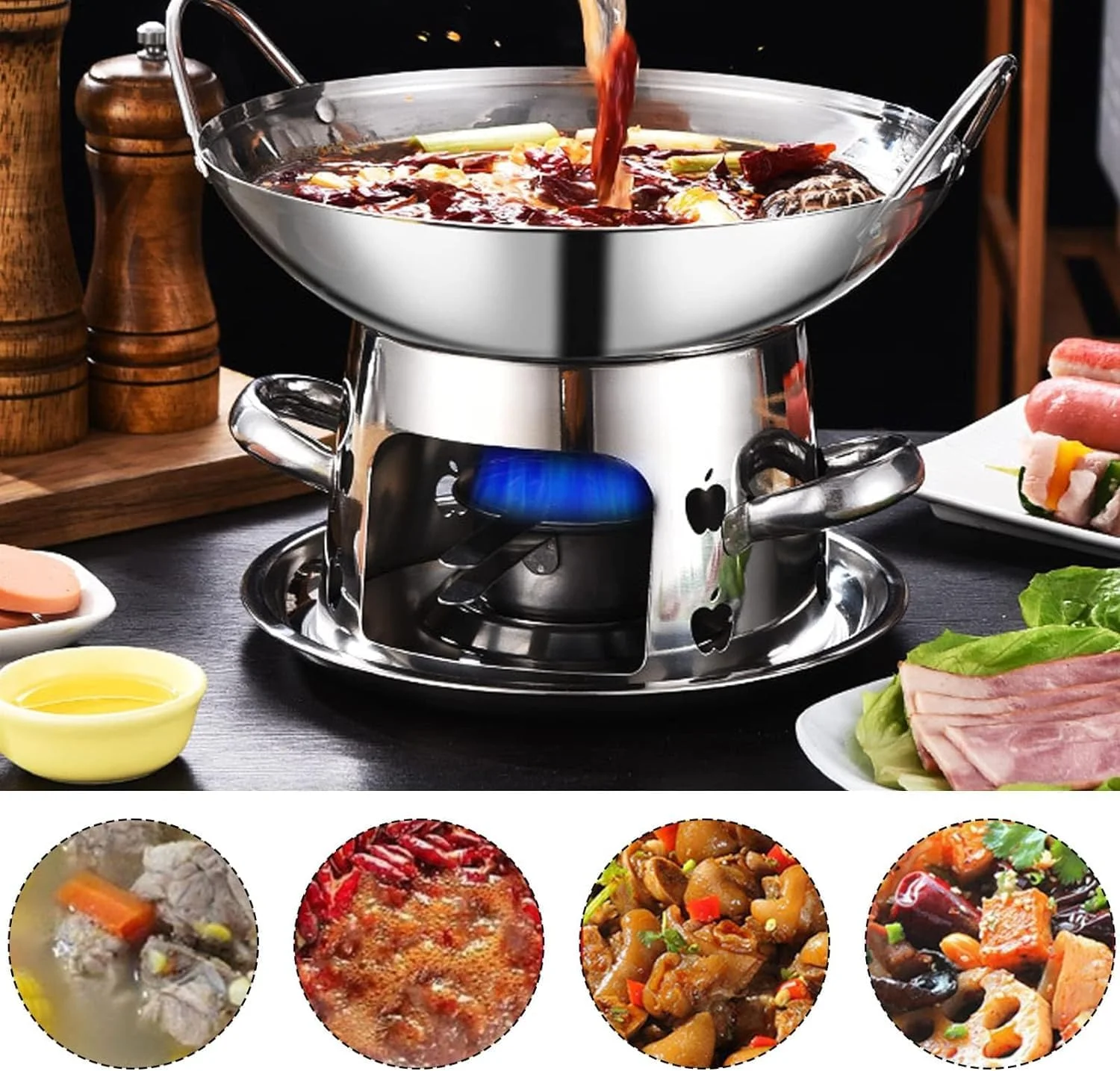 گریس قابلمه استیل چینی هات پات شیشه‌ای شیشه‌شور تک نفره، ظرف گرم نگهدارنده غذا (GR-HP-02)