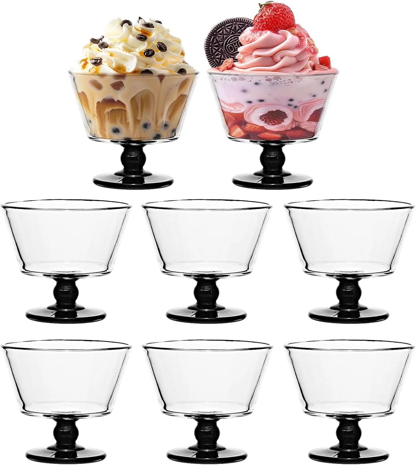 کاسه دسر شیشه ای 270 میلی لیتری CHPINDAM، ست 8 عددی کاسه بستنی خوری، فنجان دسر برای بستنی، میوه، پودینگ، تنقلات کوچک، ماست و پیش غذا (8 عدد)